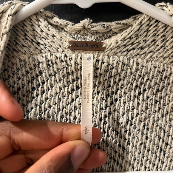 Free People Cream and Gray Cardigan Herringbone Sweater Cardigan - Picture 5 of 5